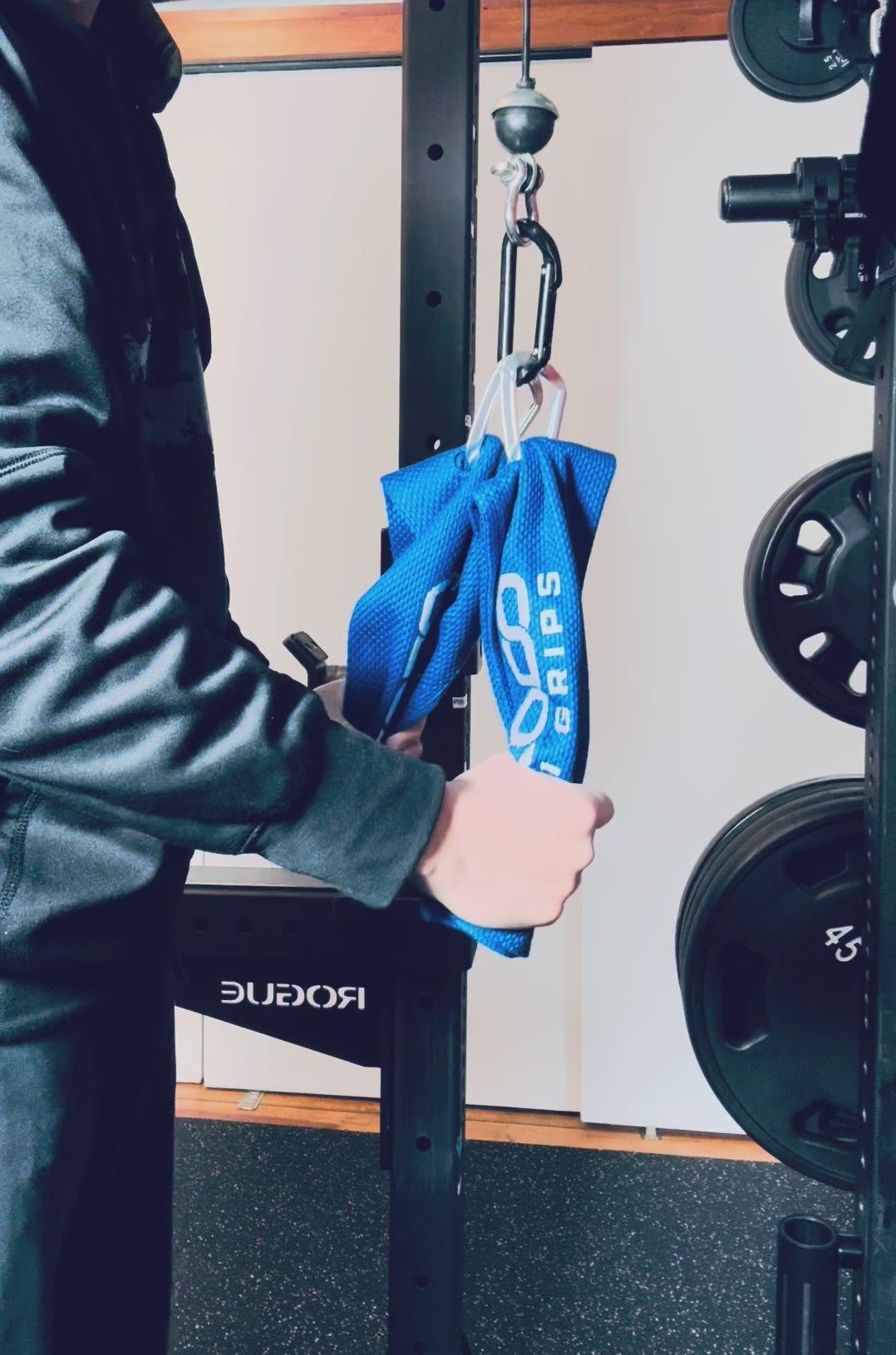 Kodo Gi Grip Cable Attachment exercise example for martial arts and home gym.