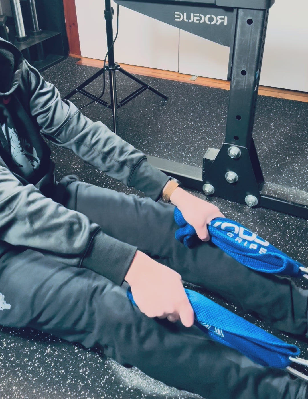 Kodo Gi Grip Cable Attachment exercise example for martial arts and home gym.