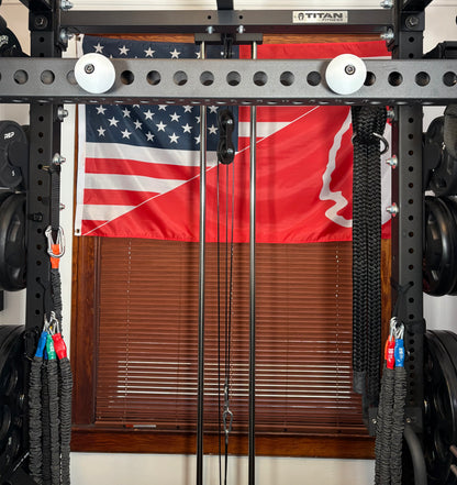 Two Kodo white spherical climbing holds for gym equipment squat rack attachments and crossmember